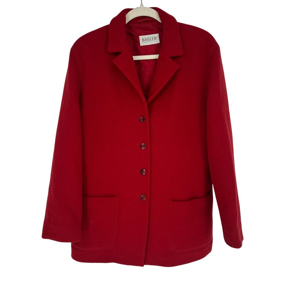 Basler Red Wool Pea Coat Jacket US 8 38 German Designer Luxury Quiet Luxury